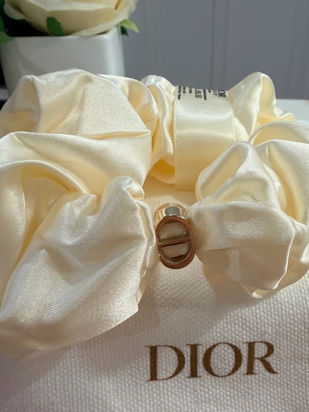 Dior Beaute Ivory Satin Scrunchie with Gold CD Charm in a Dior Dust Bag❣️✨ - Picture 3 of 7